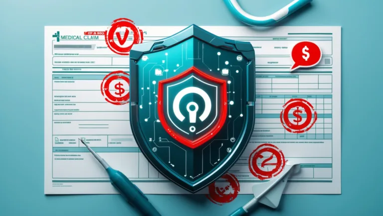 Digital shield blocking denial stamps over mental health claims and session documentation.